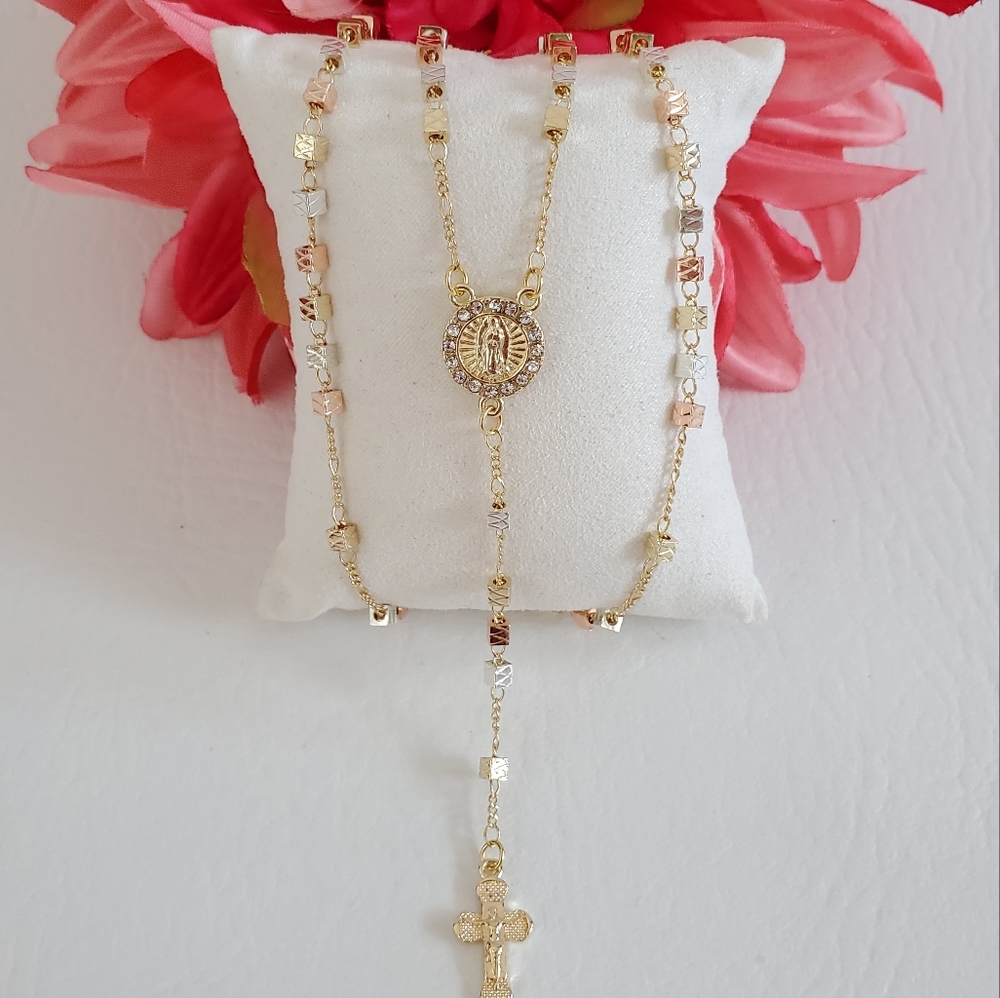 Tri Color Gold Plated Lady of Guadalupe Rosary